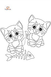 Kolorowanka Kocięta i kość ryb ♥ Drukowanie za Darmo i Online!