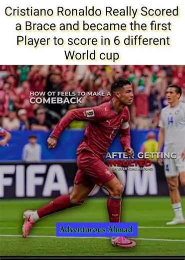 Ronaldo Really scored a brace and became the first player to score in 6 different world cup🗿