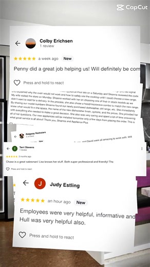 We LOVE seeing the reviews come in! We want to here from you, so make sure you leave a review to let us know how we did 🌟 #googlereviews #customers #feedback #reviewus #google #shoplocal #applianceplus | Appliance Plus
