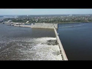 Mississippi River, Lock and Dam 19 Keokuk IA, Flyby across the dam, April, 2023