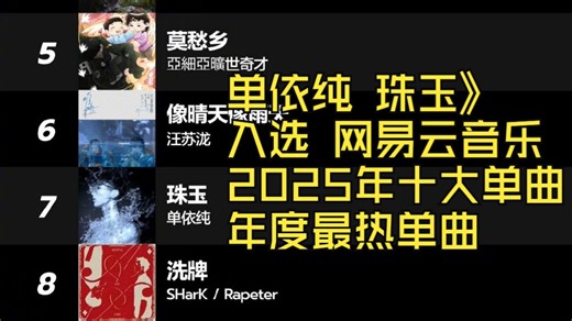 单依纯 - 《珠玉》入选 网易云音乐 2025年十大单曲 年度最热单曲
