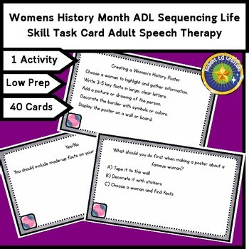 Womens History ADL Sequence Task Card Adult Cognitive Life Mental Speech Therapy