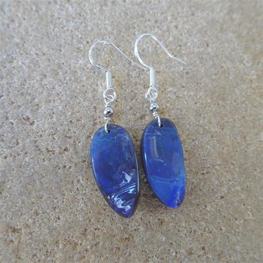 Blue Boulder Opal Earrings on Sterling Silver Ear Hooks, From the Miner - Etsy