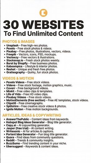 30 Websites to find unlimited Content