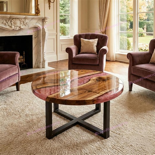 Metallic Pink Epoxy Round Coffee & Dining Table | Natural Acacia Wood | Custom Made to Order - Etsy Australia