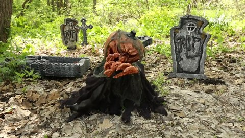 Animated Scary Pumpkin Head Ground Breaker Halloween Decoration Lighted, Moves, Sounds 30" H