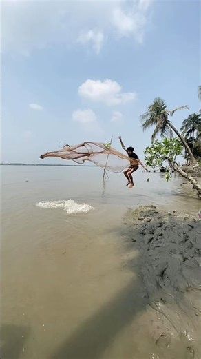 catch a big coral fish by cast net fishing #villagepond #amazing #fishing #castnetfishing