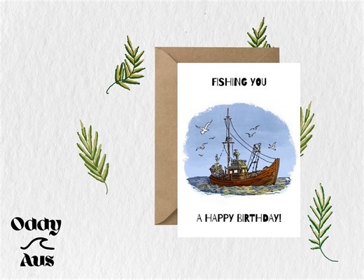 Dad Birthday Card Fishing Theme, Birthday Card for Him, Fisherman Gift Idea, Cute Ocean Card, Unique Card for Men - Etsy