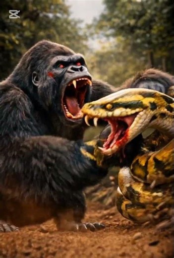 Gorilla vs Giant Python – Who Wins This Jungle Battle?"#Gorilla#Python#GorillaVsPython#AnimalFight