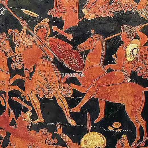 In Greek mythology, the Amazons were a legendary tribe of fierce warrior women, believed to live on the edges of the known world near the Black Sea. Famous for their skill in battle, horseback riding, and archery, they were said to live independently from men and were ruled by powerful queens such as Penthesilea and Hippolyta. The Amazons often appeared in myths as formidable opponents of Greek heroes, fighting figures like Heracles, Theseus, and Achilles. During the Trojan War, Queen Penthesile