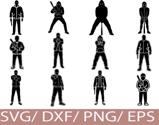 Masked Man SVG Silhouette Bundle | Urban Gang Mascot | Dark Street Logo Art - Etsy