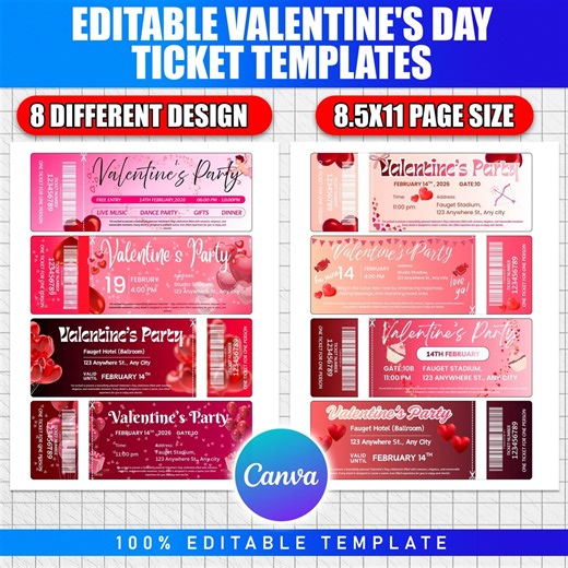 Editable Valentine's Day Ticket Templates | Printable Surprise Event Tickets | DIY Date Night Voucher | Canva Custom Gift Certificate | - Etsy
