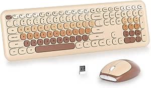 Brown Keyboard and Mouse Wireless Combo, 2.4GHz Typewriter Aesthetic Keyboard, Full Size Cute Key Board with Number Pad, Home and Office Silent Keyboards (Gradient Coffee)
