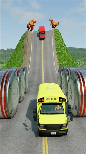 School Buses & Ambulance Van vs Hydraulic Crush - BeamNG.drive