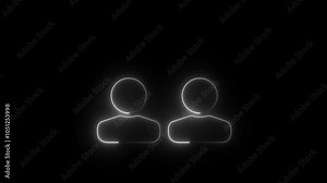 Glowing neon light two people animated man and women icon . contact human use member symbol . black background. 4k video resolution.