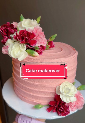 Cake makeover for valentines 💘 Who needs the viral Walmart vintage heart cake when you cake make this?! #baking #cakedecorating #cakemakeover #strawberry #diycake #bakingtiktok #pink #bakingideas
