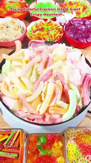 Frying Colorful Crackers Into A Giant Crispy Mountain