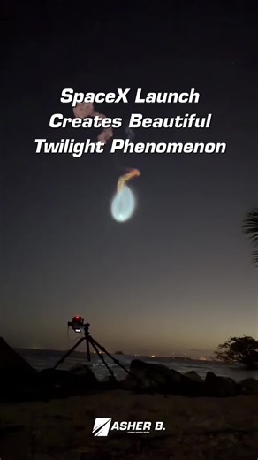 SpaceX launches Falcon 9 into Space this morning at 5:52 AM EST creating a beautiful Twilight phenomenon across the east coast! Photographer: @Asher B. #SpaceX #Falcon9 #Starlink #fyp