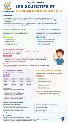 les adjectifs et adjectifs épithètes #grammaire #languefrançaise #français #elearning #devoir