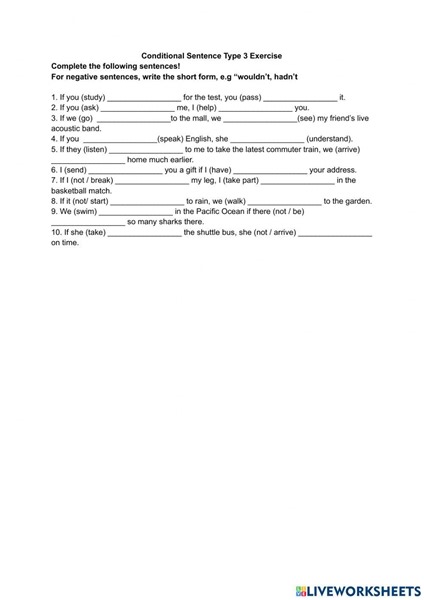 Conditional Sentence Type 3 Exercise online exercise for