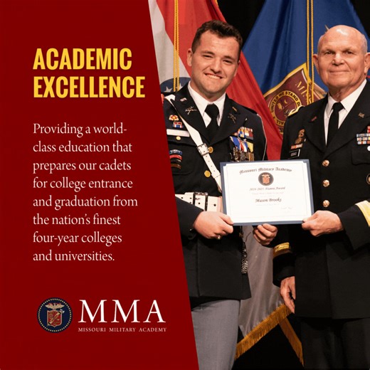 1.3K views · 41 reactions | Academic Excellence: Delivering a rigorous, world-class education that prepares cadets for both college admission and graduation from the nation’s top colleges and universities. At Missouri Military Academy, our core values guide every cadet’s journey — shaping character, building resilience, and preparing young men to take command of their futures. | Missouri Military Academy | Facebook