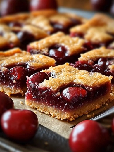 56K views · 1.3K reactions | Cherry Pie Bars Hook: Flaky golden crust layered with sweet-tart cherry filling, baked into easy-to-serve bars perfect for sharing. Yield: 16 bars Temperature: 350°F (175°C) Time: 20 minutes prep + 45 minutes bake + cooling Key Ingredients First: 2 cups all-purpose flour 1 cup granulated sugar ................................. Full Recipe in First Cօʍʍеոτ  | Slice of Heaven | Facebook
