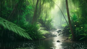 Download AI generated a tropical forest with a stream running through it for free