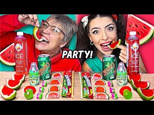 ASMR Watermelon Party *Red VS Green* Jelly Candy Desserts, Airheads MUKBANG 먹방