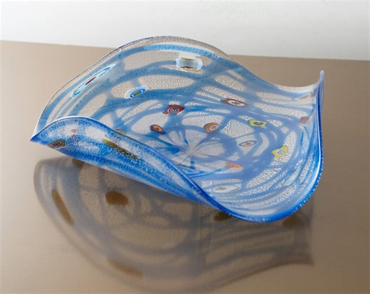 Blue Murano Glass Bowl: Millefiori Details, Handmade in Italy - Etsy