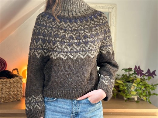 Rustic Wool Fair Isle Pullover | Hand Knit Nordic Wool Sweater: Icelandic Fair Isle Pullover - Etsy