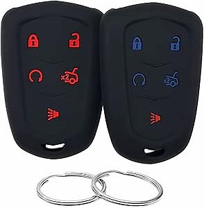 Silicone Rubber Key Fob Cover Compatible with (5 Buttons) 2014-2019 Cadillac ATS CT6 CTS Escalade Escalade ESV SRX XT5 XTS (Black+Black)