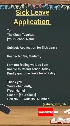 Application for Sick Leave | Easy Leave Application for Students | Sick Leave Letter Study with Pihu