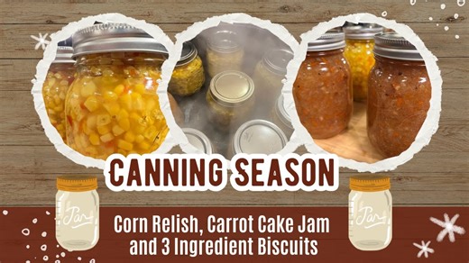 6K views · 107 reactions | Break out the canning jars… it’s time to hot bath! Can some classic corn relish as you learn about the history of canning and even the meaning of the word relish. Visit with Tim’s parent, Jerry and Sherry, as they share some memories about how their families brought food to the table, canning, root cellars and more. Nicki shares a dessert canning recipe of Carrot Cake Jam perfect on 3-Ingredient biscuits. | Tim Farmer's Country Kitchen | Facebook