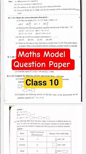 maths 1 model question paper 2025 class 10 ssc board 2026 #ssc2026 #class10