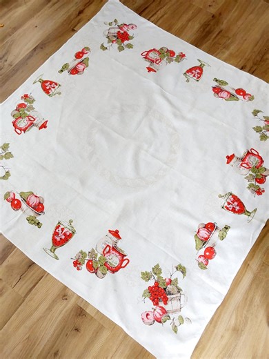 Vintage Country Tablecloth Featuring Kitchen Motifs and Fruit - Etsy
