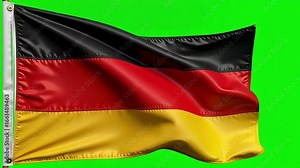 Dynamic German flag waving proudly against chroma key green screen for broadcast graphics