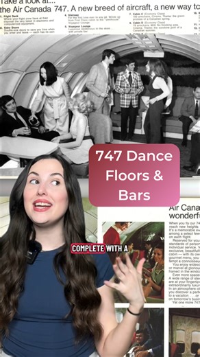 7.6K views · 61 reactions | The late 70s - 90s really were a wild time for flying. Once airlines realized it was way better for their bottom line to have seats in place of lounges, they got rid of these but it would have been so cool to experience! #aviationhistory #aircanada #747 #vintageflying #avgeek #history #boeing747 #airlinelounges #pianobar | Abbie Cheeseman | Facebook