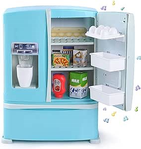 Toy Refrigerator Fridge with Ice Dispenser for Kids, Kitchen Appliances Toys, Kids Play Kitchen Accessories Set, Pretend Play Kitchen Playset, Christmas Birthday Gifts for 3+ Year Old Boys Girls
