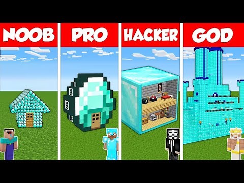 Minecraft Battle: NOOB vs PRO vs HACKER vs GOD: DIAMOND HOUSE BASE BUILD CHALLENGE / Animation