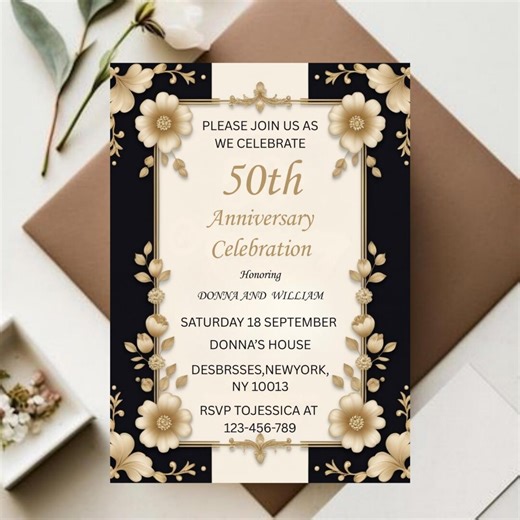50th Anniversary Invitation Template, Elegant & Gold Accents,editable Celebration Invite - Etsy
