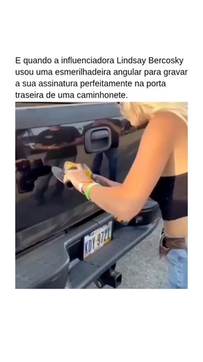 Histórias Fascinantes on Instagram: "Uma história tão inesperada quanto fascinante começou com uma decisão improvável. Lindsay Bercosky, uma influenciadora conhecida por transformar o comum em espetáculo, decidiu que uma caneta não era suficiente para deixar sua marca no mundo. E foi aí que tudo ficou ainda mais fascinante. Prepare-se: essa história parece saída de um filme. Com uma esmerilhadeira angular nas mãos, Lindsay encarou a caminhonete novinha. Daquele tipo que ninguém ousaria riscar. M