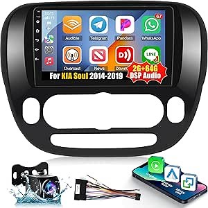 [2+64G] Upgrade for KIA Soul 2014-2019 Stereo - 9 inch HD Touchscreen Soul Radio - Wireless Carplay and Android Auto, DSP/32EQ, WiFi, GPS, Mirror Link, Multiple UI, SWC + AHD Rearview Camera