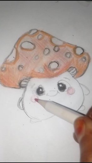 How to Draw a Cute Kawaii Mushroom | Easy Color Pencil Art Tutorial #shorts