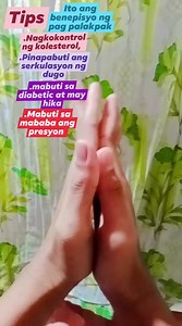 19 reactions · 22 shares | Tips ang pag palakpak ay mabuti sa mga diabetic, may hika, mapaayos ang serkulasyon ng dugo, nagkokontrol ng kolesterol sa ating katawan Gawin ito 2-3 minuto tuwing umaga #tips #healthbenefits #exercise #clapyourhands #action | Lalyn Bungcay | Facebook