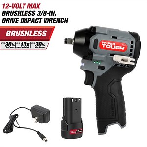 Hyper Tough 80013 12V, Max Brushless 3/8-inch Impact Wrench 2.0 Ah 2500 RPM