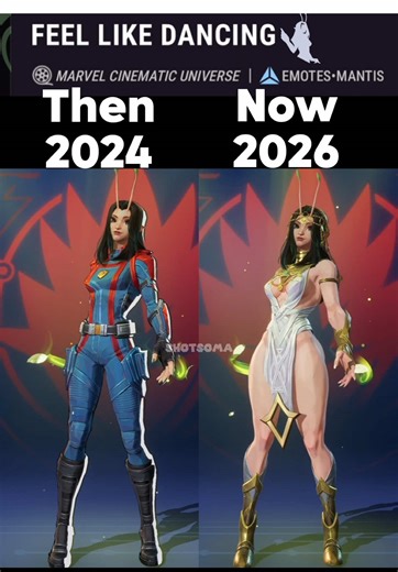 Marvel Rivals Mantis Dance Emote Then and Now (2024-2026) #marvelrivals #marvel #gaming #mantis #guardiansofthegalaxy