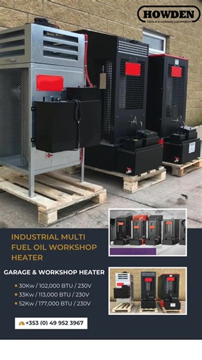 Heat smarter this winter with Howden Tools' range of heavy-duty multi-fuel heaters! 🔥 Designed for workshops, garages, farms, and industrial spaces, these versatile heaters run on multiple fuel types like diesel, paraffin, and waste oil. With outputs from 33 kW to 52 kW and advanced features such as stainless steel combustion chambers, integrated thermostats, and safety sensors, they deliver powerful, efficient warmth wherever you need it most. Stay comfortable and productive all season long—ch