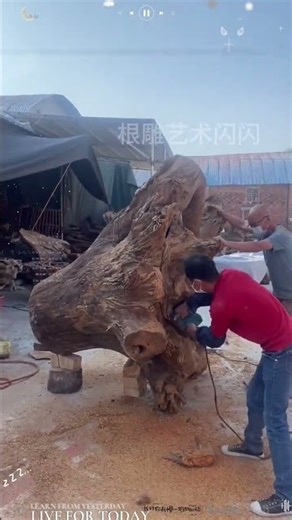 Root carving tea table: century-old tree root hollowed out