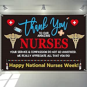 Nurse Appreciation Week Decorations Banner 72" x 48" Backdrop Thank You to Our Amazing Nurses Medical Heart Photography Background for Indoor Outdoor Hospital Doctor Nurse Party Supplies