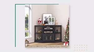 YITAHOME Corner TV Stand for TVs up to 50 Inch with Power Outlet, Modern Farmhouse Entertainment Center, Wood TV Media Console with Storage Cabinets Shelves for Living Room, 47" Black